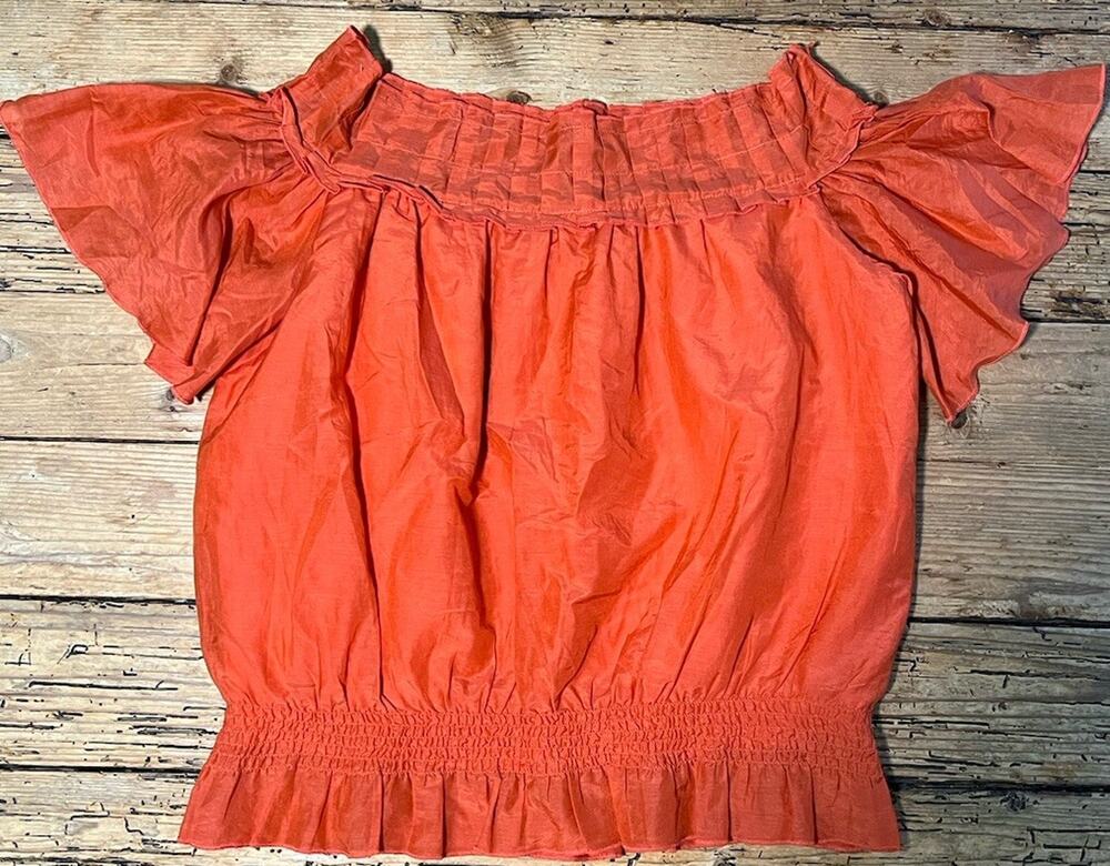 Architect Italy Orange Off The Shoulder Ruffle Top Size S NWOT
